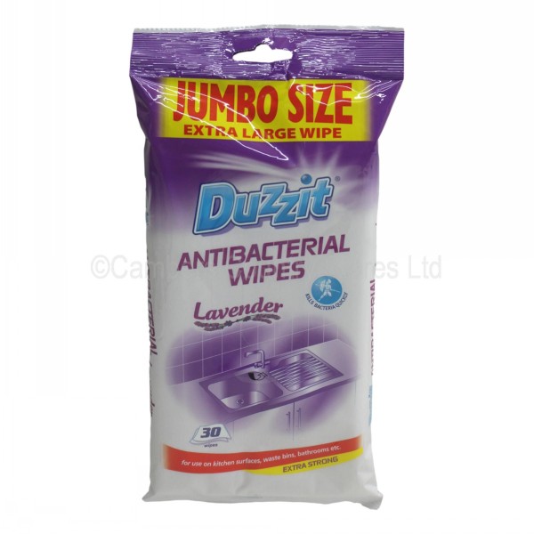 Duzzit Wipes Antibacterial Lavender XL 30 Pack Cambers Country Store